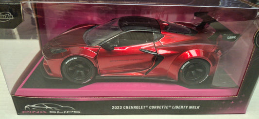 Jada Toys 1/24 Chevy Corvette 2023 Liberty Walk Candy Red Pink Slips