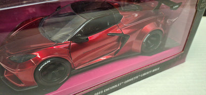 Jada Toys 1/24 Chevy Corvette 2023 Liberty Walk Candy Red Pink Slips