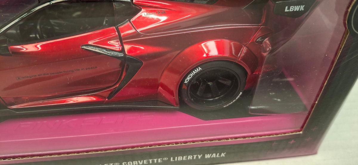 Jada Toys 1/24 Chevy Corvette 2023 Liberty Walk Candy Red Pink Slips
