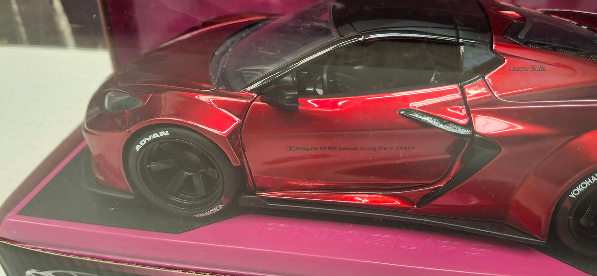 Jada Toys 1/24 Chevy Corvette 2023 Liberty Walk Candy Red Pink Slips