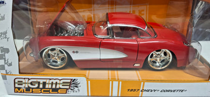Jada Toys 1/24 Chevy Corvette 1957 Red White Big Time Muscle