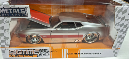 Jada Toys 1/24 Ford Mustang Mach1 1973 Silver Red Stripe Big Time Muscle