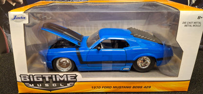 Jada Toys 1/24 Ford Mustang Boss 429 1970 Blue Black Stripes Big Time Muscle
