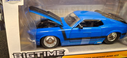 Jada Toys 1/24 Ford Mustang Boss 429 1970 Blue Black Stripes Big Time Muscle