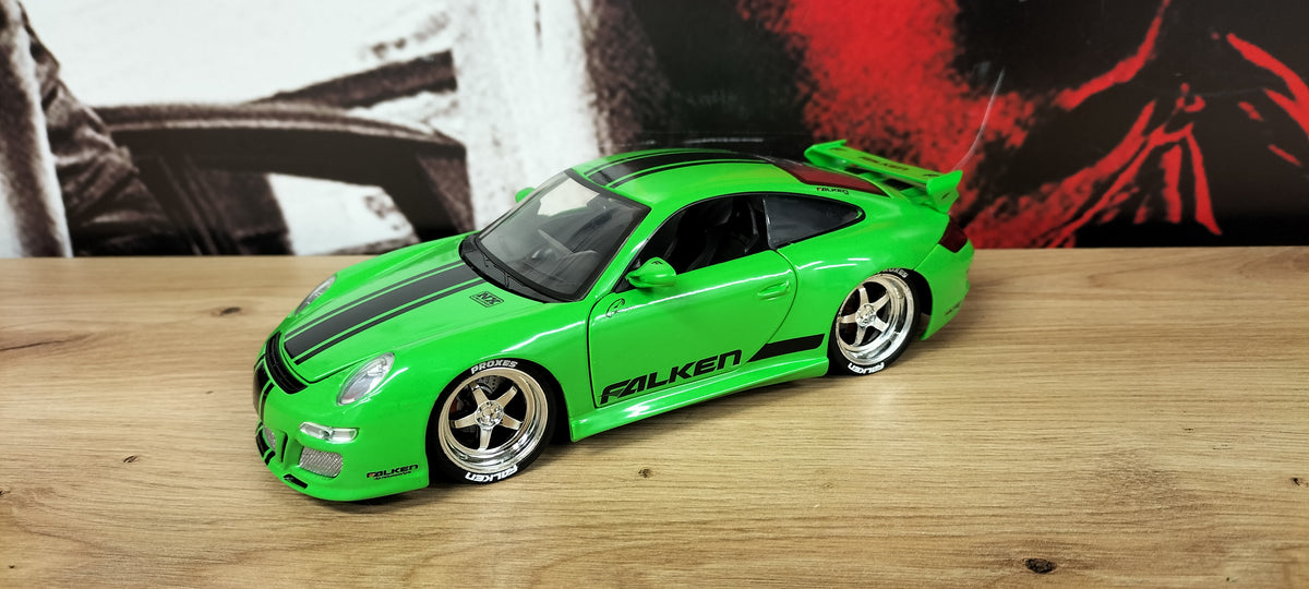Jada Toys 1/24 Porsche 911 GT3 996 Custom Green Falken Big Time Muscle