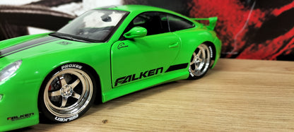 Jada Toys 1/24 Porsche 911 GT3 996 Custom Green Falken Big Time Muscle