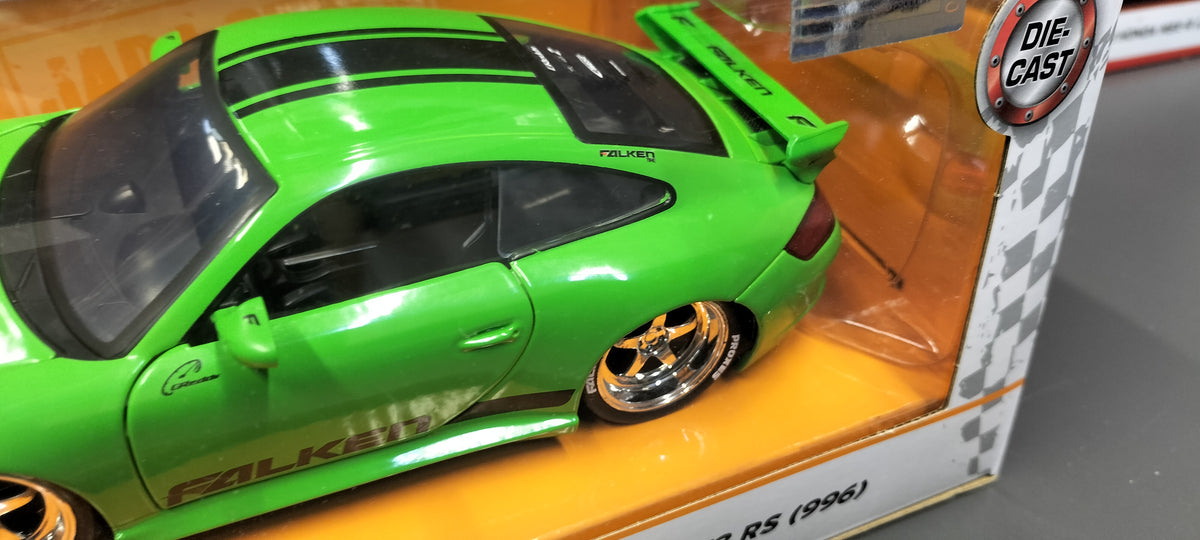 Jada Toys 1/24 Porsche 911 GT3 996 Custom Green Falken Big Time Muscle