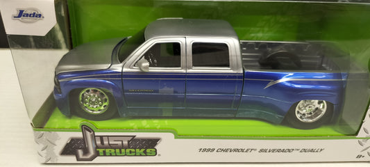 Jada Toys 1/24 Chevy silverado Dually Silver Blue 1999 Just Truck