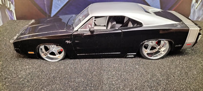 Jada Toys 1/24 Dodge Charger R/T 1970 Black Silver Big Time Muscle USED