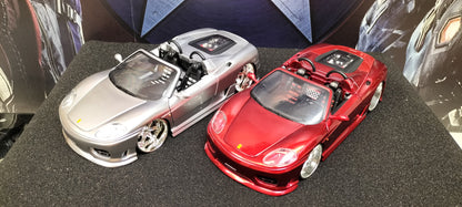 Hot Wheels 1/24 Ferrari 360 Spider Silver i Candy Red Dropotaro USED