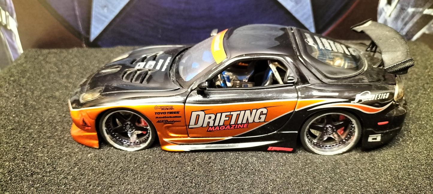Jada Toys 1/24 Mazda RX-7 Drifting Cooper Black 1 Option-D JDM USED
